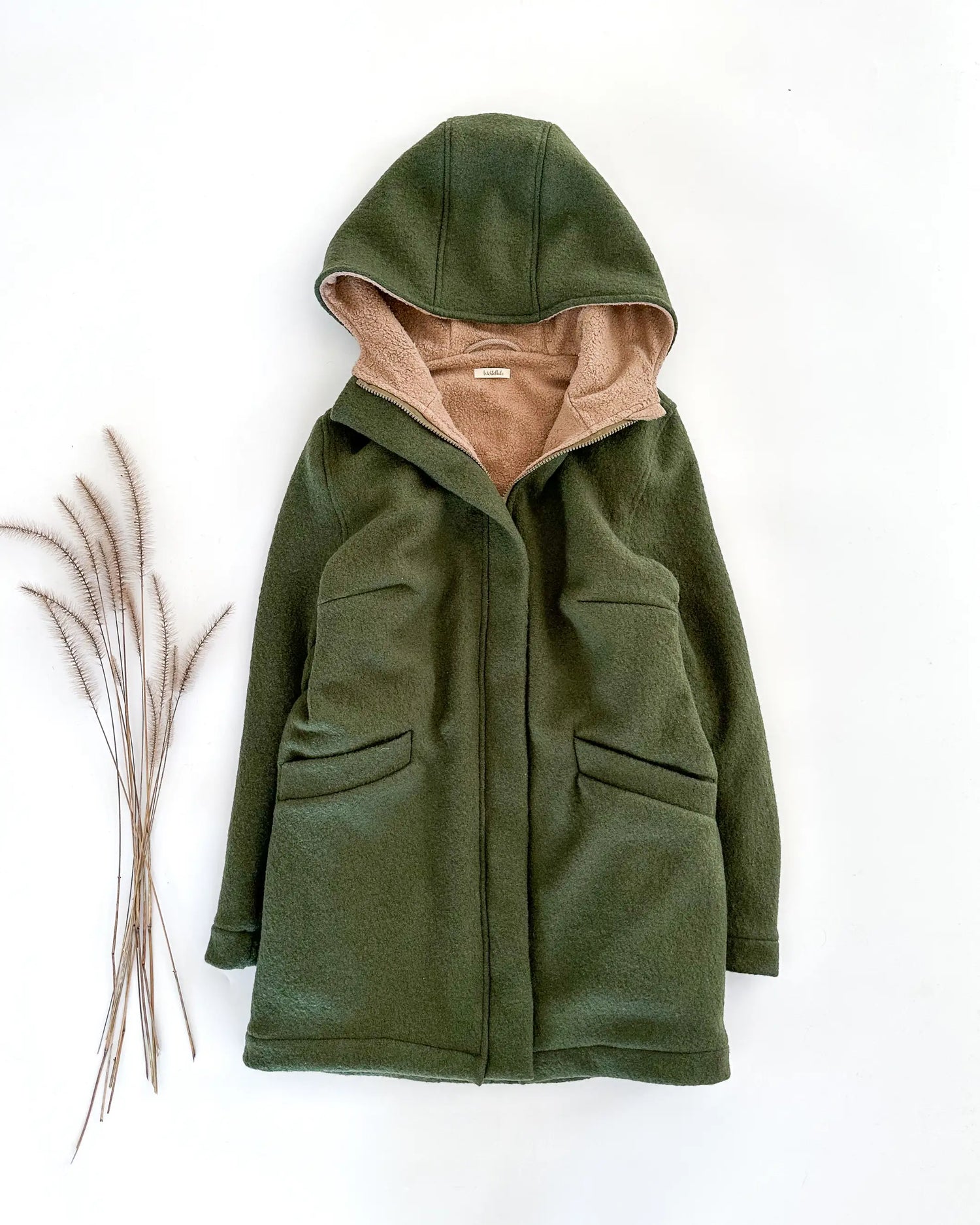Damen Walkjacke Mantel Wollwalk Frauen Kurzmantel Reissverschluss Taschen