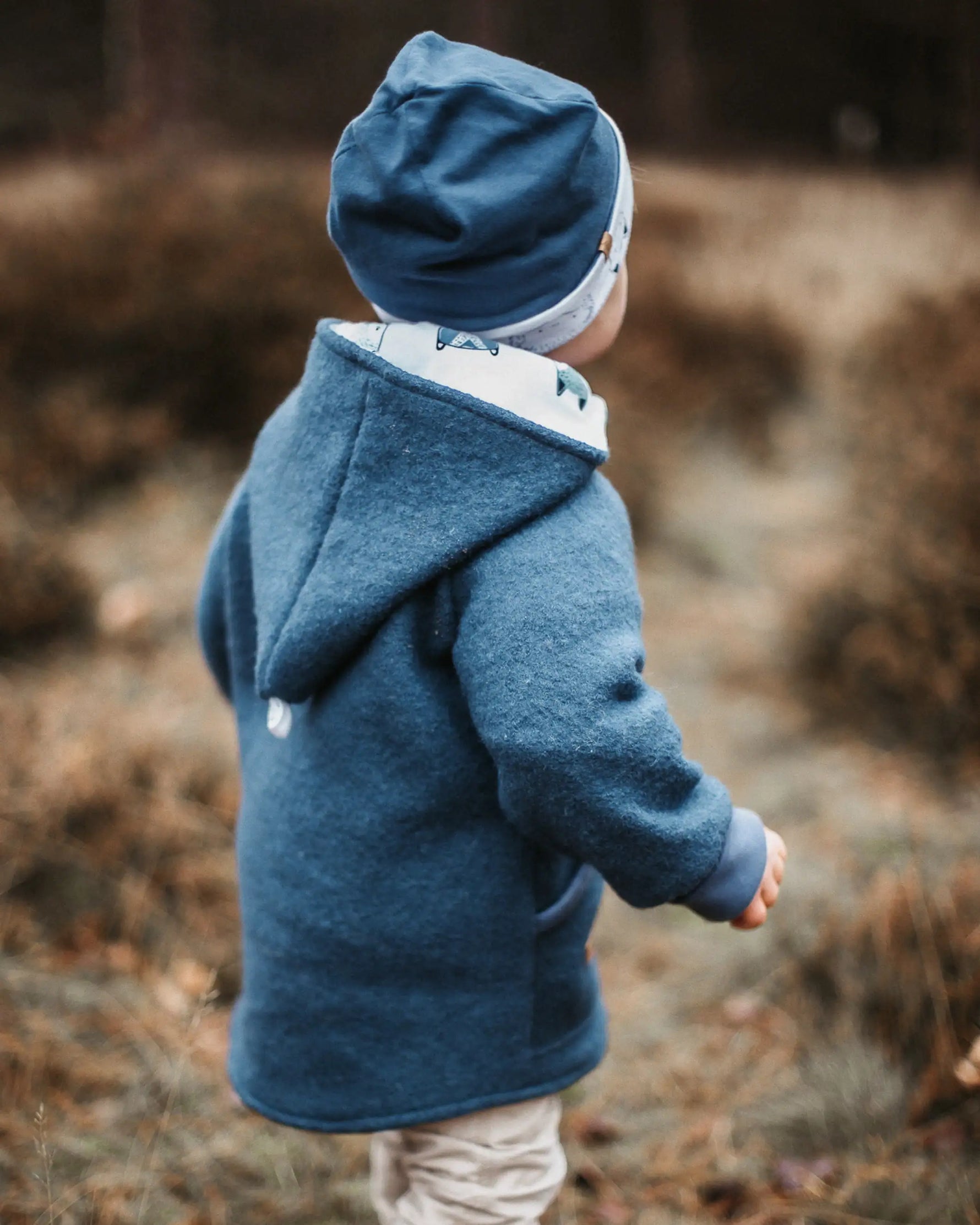 Wollwalkjacke für Kinder mit Zwergen Kapuze und weichem Innenfutter aus Bio-Baumwolle, kuschelig und hautfreundlich