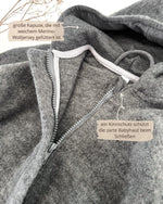 Nachhaltige Kinder Fleecejacke aus 100% Merino Wollfleece mit Kapuze und Reißverschluss, handgemacht in Deutschland 