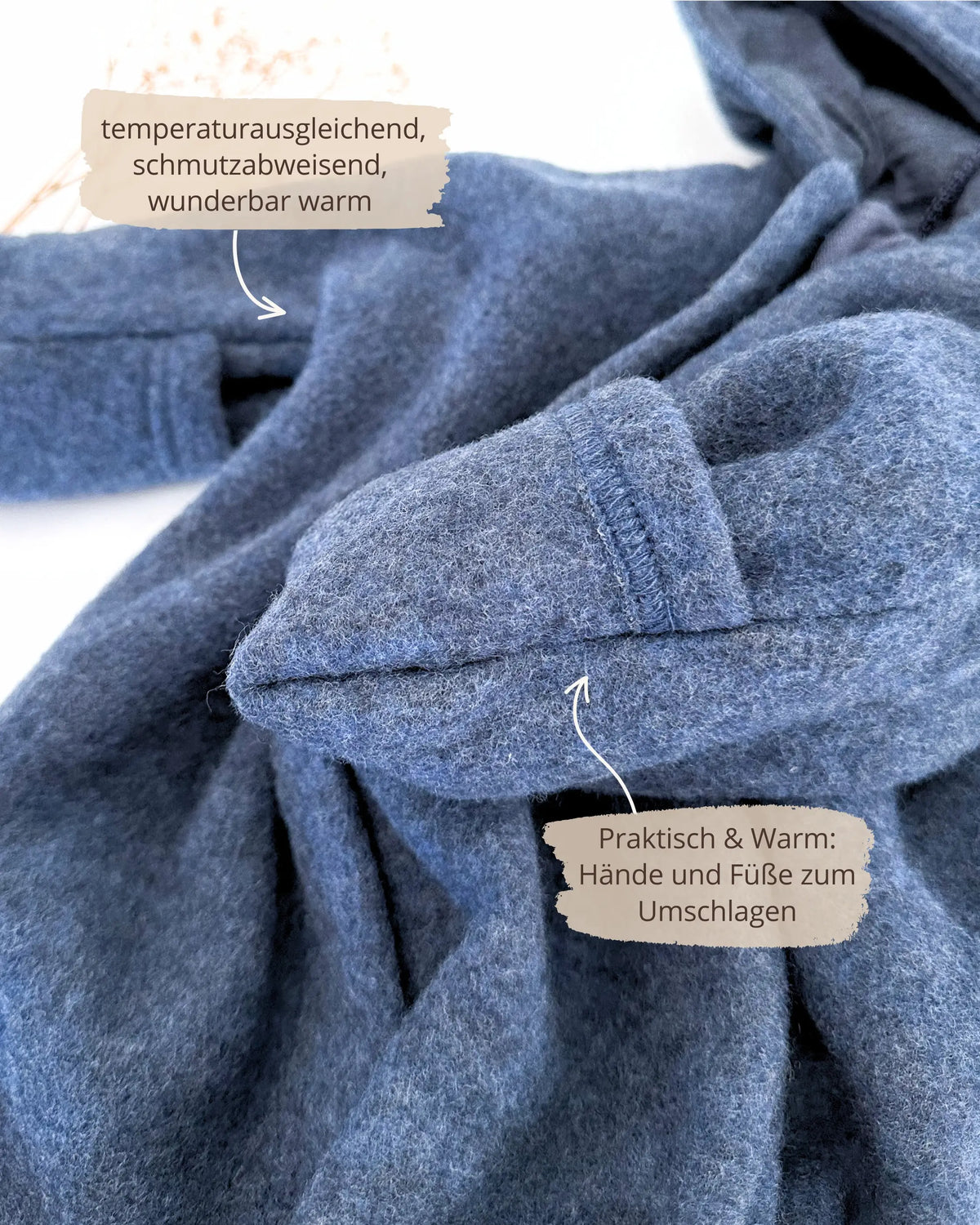 Baby Wollfleece Overall aus Bio Merinowolle, weich und wärmend für Kinderwagen und tragebabys -mit praktischen Umschlagbündchen