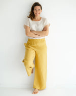 Sommerhose Damen aus Leinen, High Waist mit Gummibund, angenehm kühlend und bequem für Alltag, Urlaub und Freizeit.