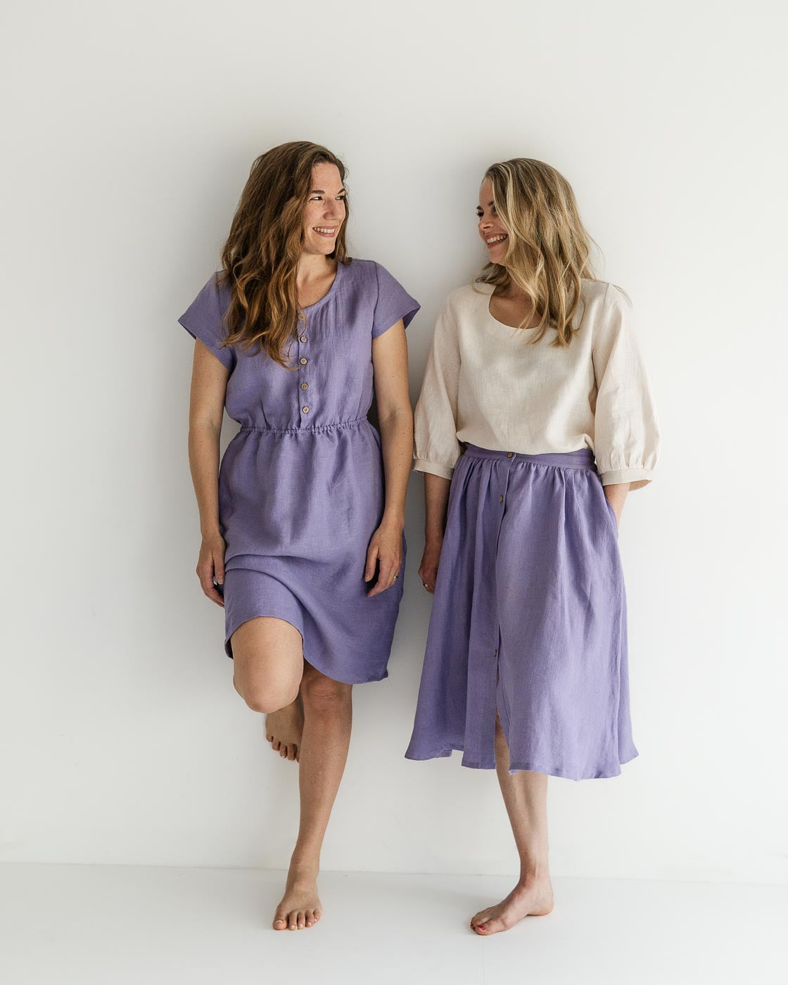 Sofortkauf: Damen Leinenkleid mit Knopfleiste und Taschen in Lavendel, Gr. M (38/40)