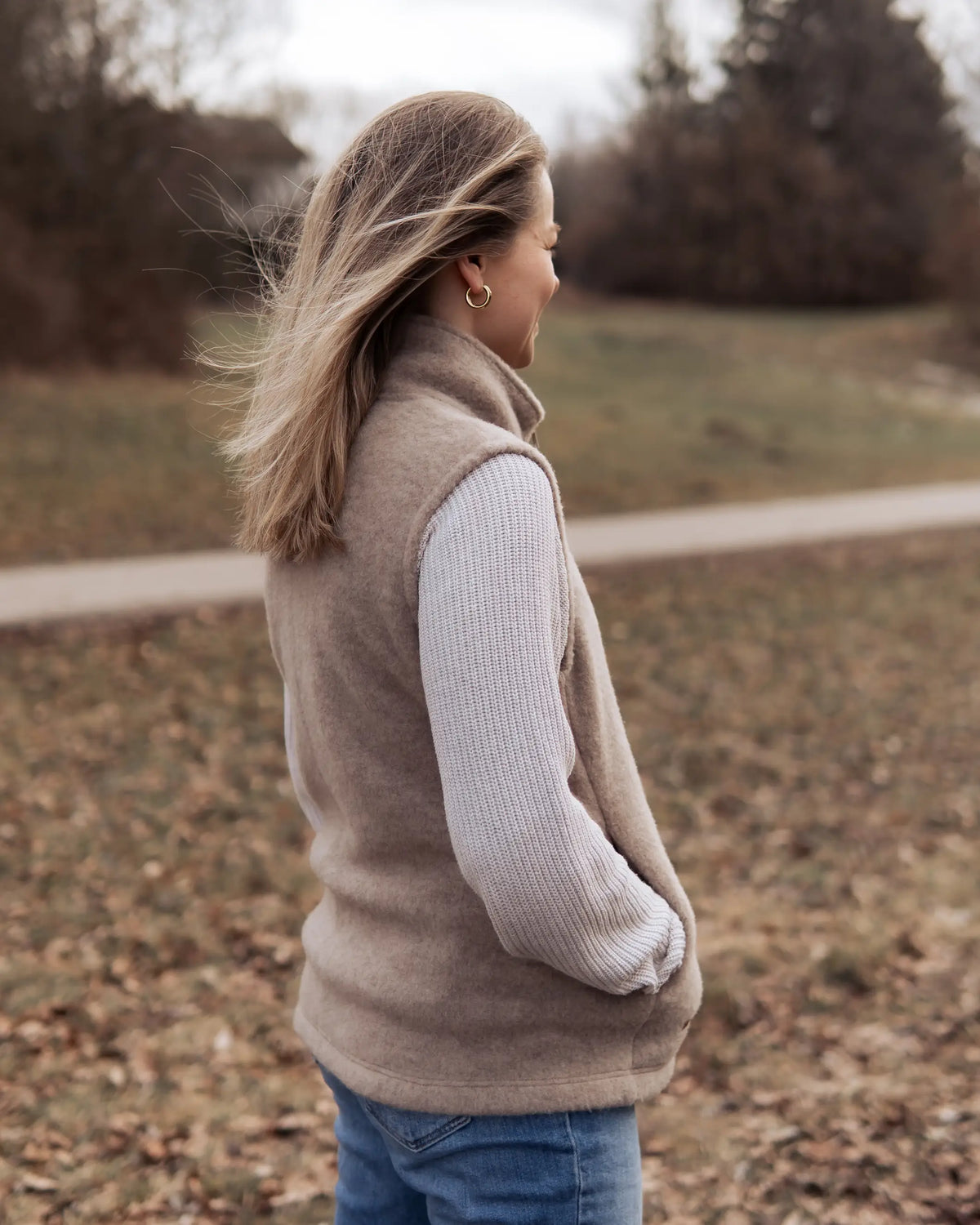 Damen Fleece Westemit Kragen aus Bio Merinowolle - weich und temperaturausgleichend