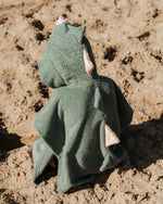 Baby- und Kinder-Badeponcho Dino aus Baumwoll-Frottee mit großer Kapuze und Tasche, nimmt Feuchtigkeit schnell auf und eignet sich perfekt als Kapuzenhandtuch ab Geburt sowie für Kinder von 1–6 Jahren.
