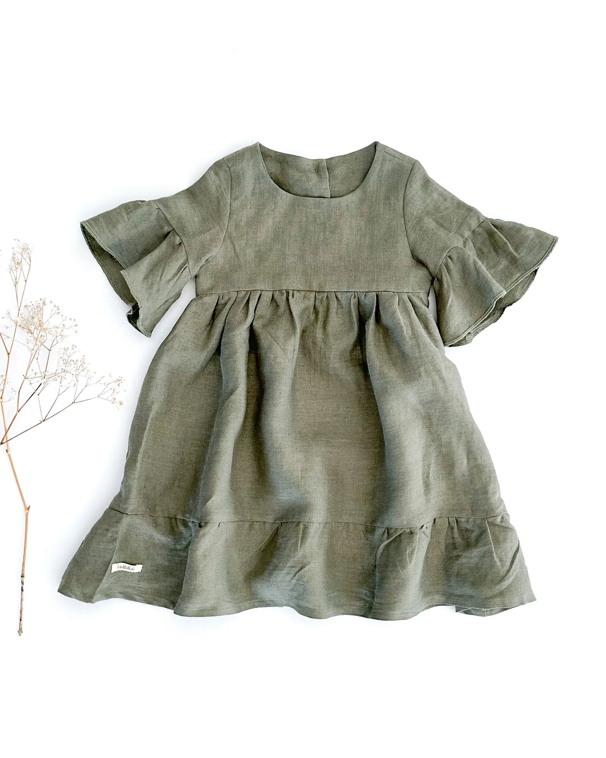 Mädchen Volantkleid Rüschenkleid mit Volants aus Leinen - als Outfit für Taufe, Hochzeit, Blumenmädchen, Einschulung oder Geburtstag