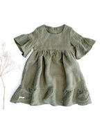 Mädchen Volantkleid Rüschenkleid mit Volants aus Leinen - als Outfit für Taufe, Hochzeit, Blumenmädchen, Einschulung oder Geburtstag