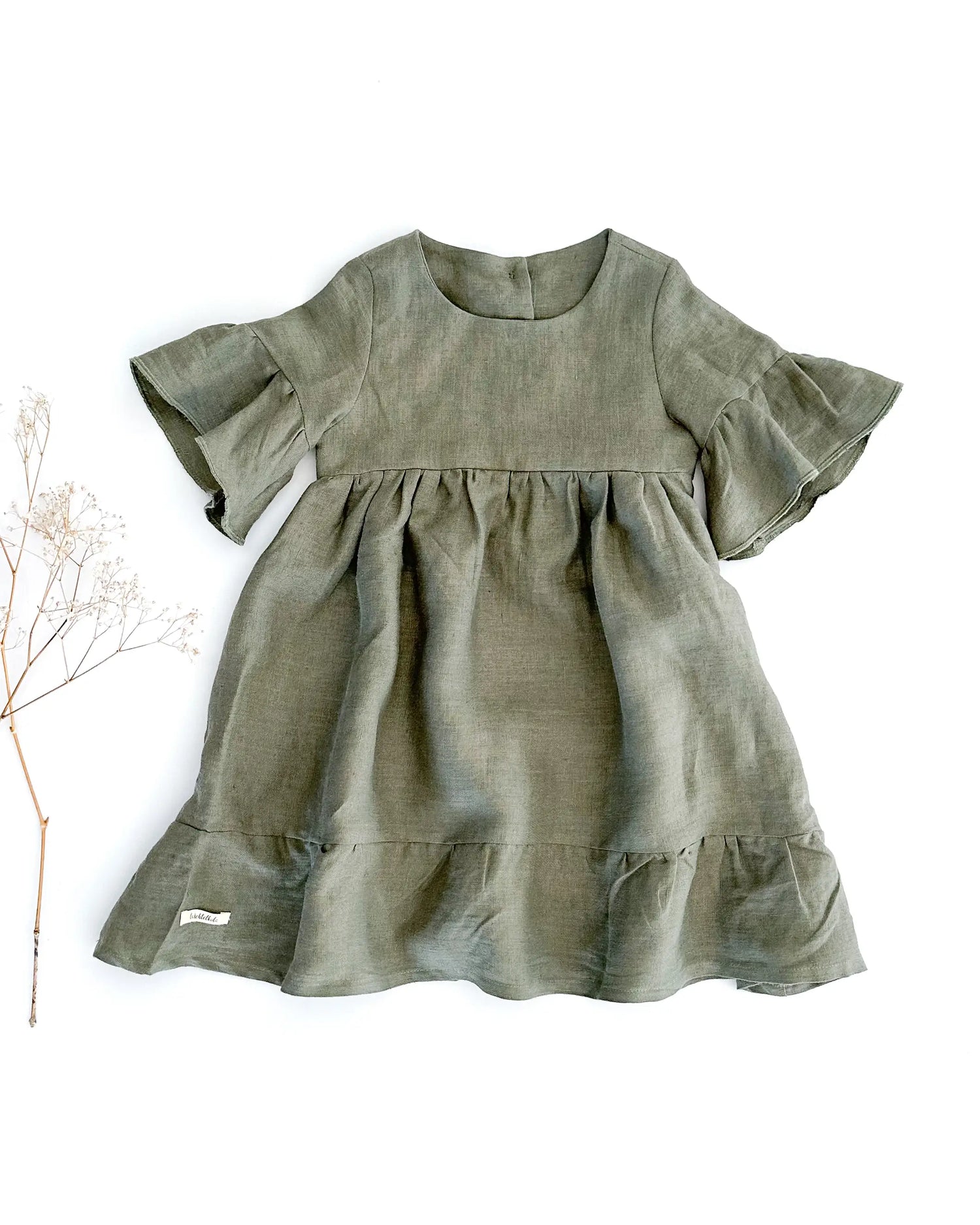 Mädchen Volantkleid Rüschenkleid mit Volants aus Leinen - als Outfit für Taufe, Hochzeit, Blumenmädchen, Einschulung oder Geburtstag