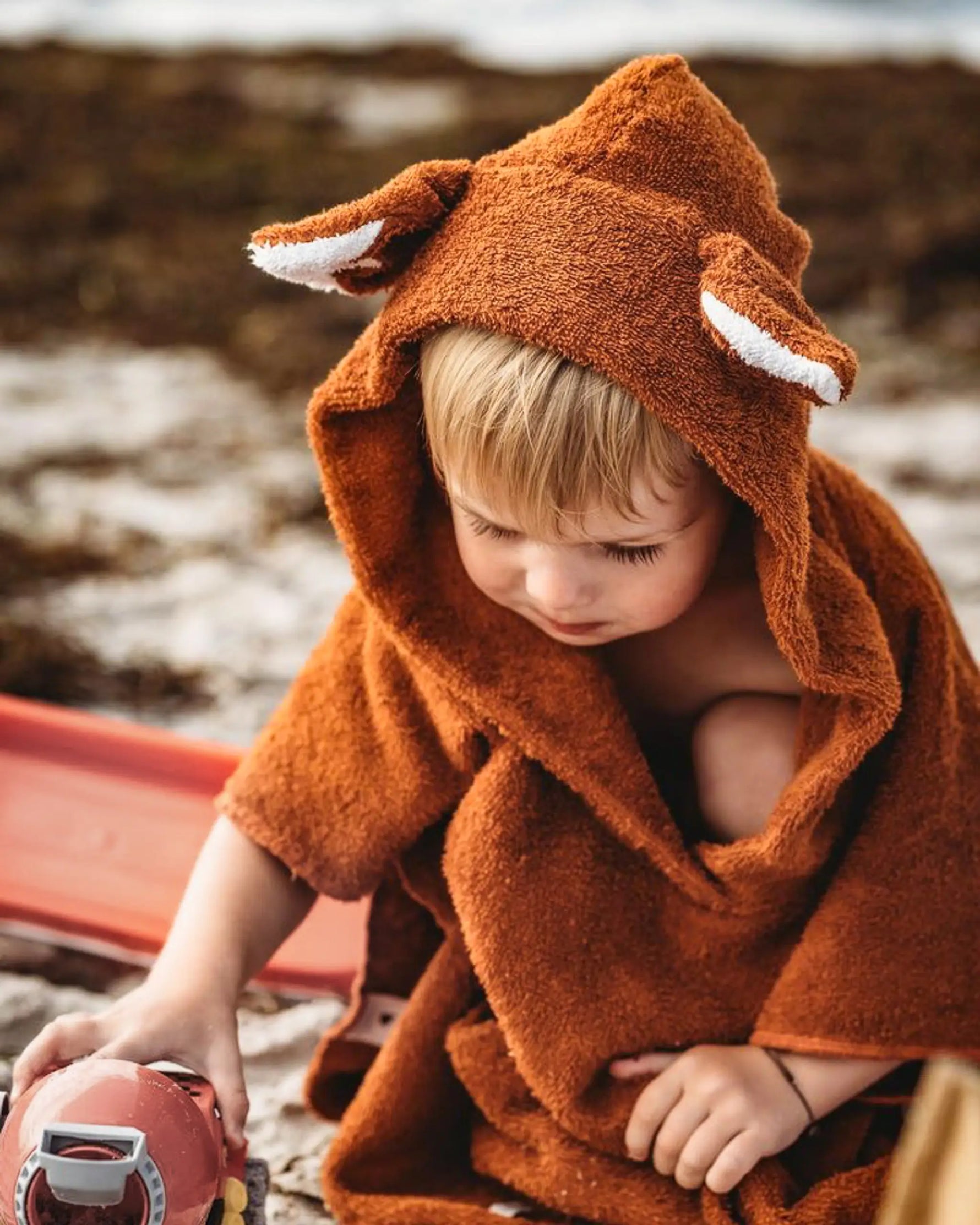 Kinder Badeponcho kapuzenhandtuch mit fuchsohren aus weichem Baumwollfrottee