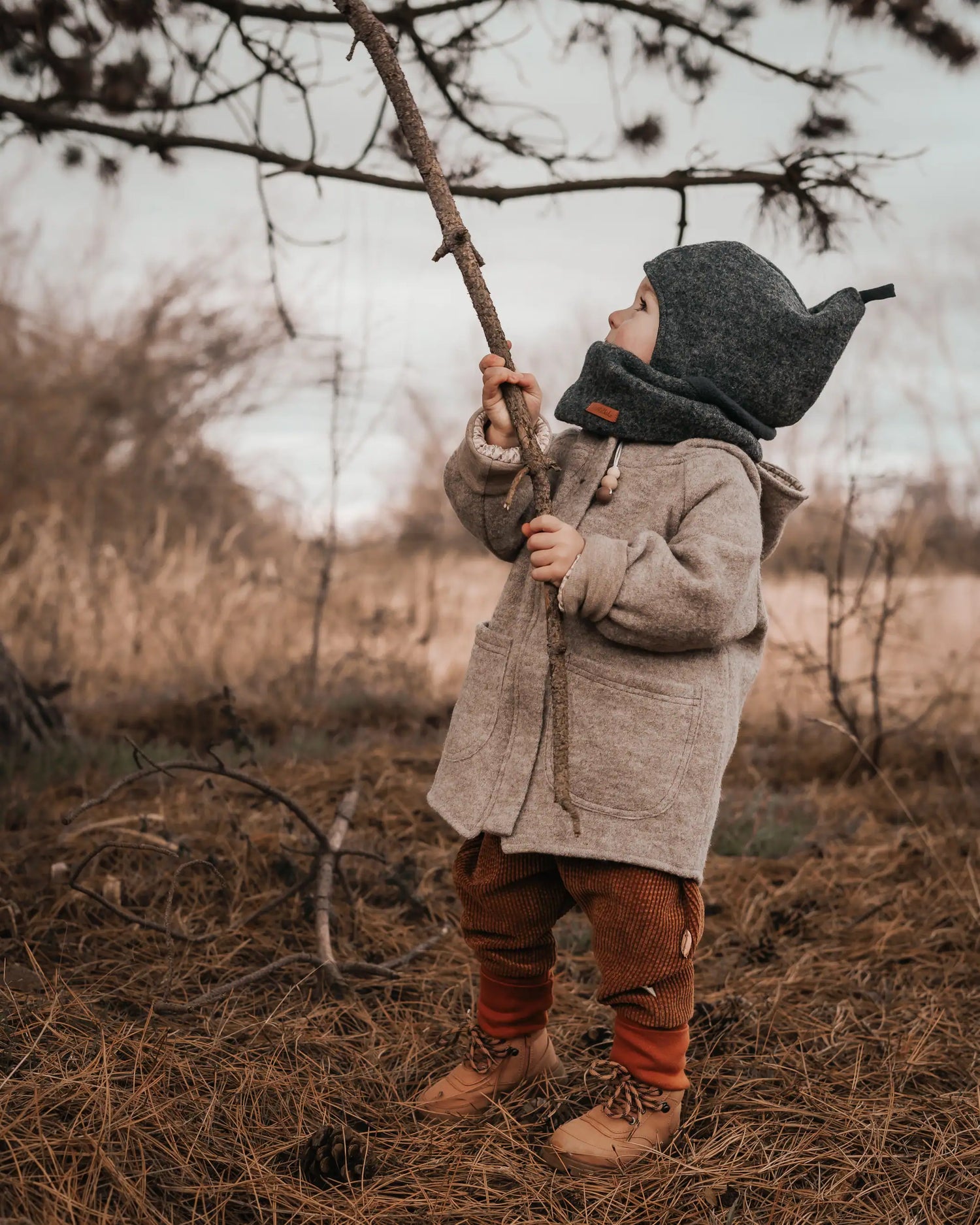 individuelles Kinder Wollwalk Outfit - Walkjacke mit Reißverschluss, Walkmütze, Walkloop, Walkhandschuhe