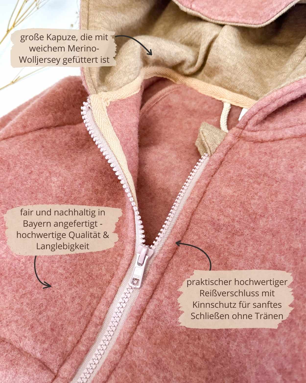 Kinder Wollfleece Jacke mit Reißverschluss