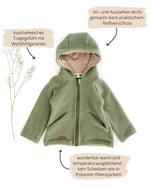 Kinder Fleecejacke aus Bio Merinowolle in Salbei, weich und temperaturausgleichend für Alltag und Kita 