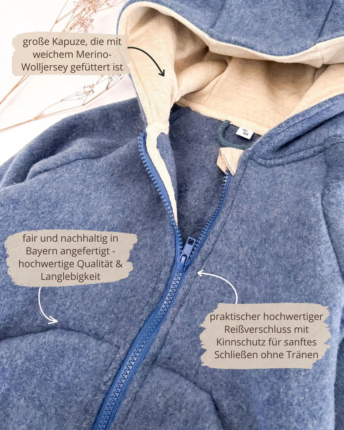 Merinowolle Fleece Jacke für Mädchen und Jungen - 100% Bio Merino-Wollfleece