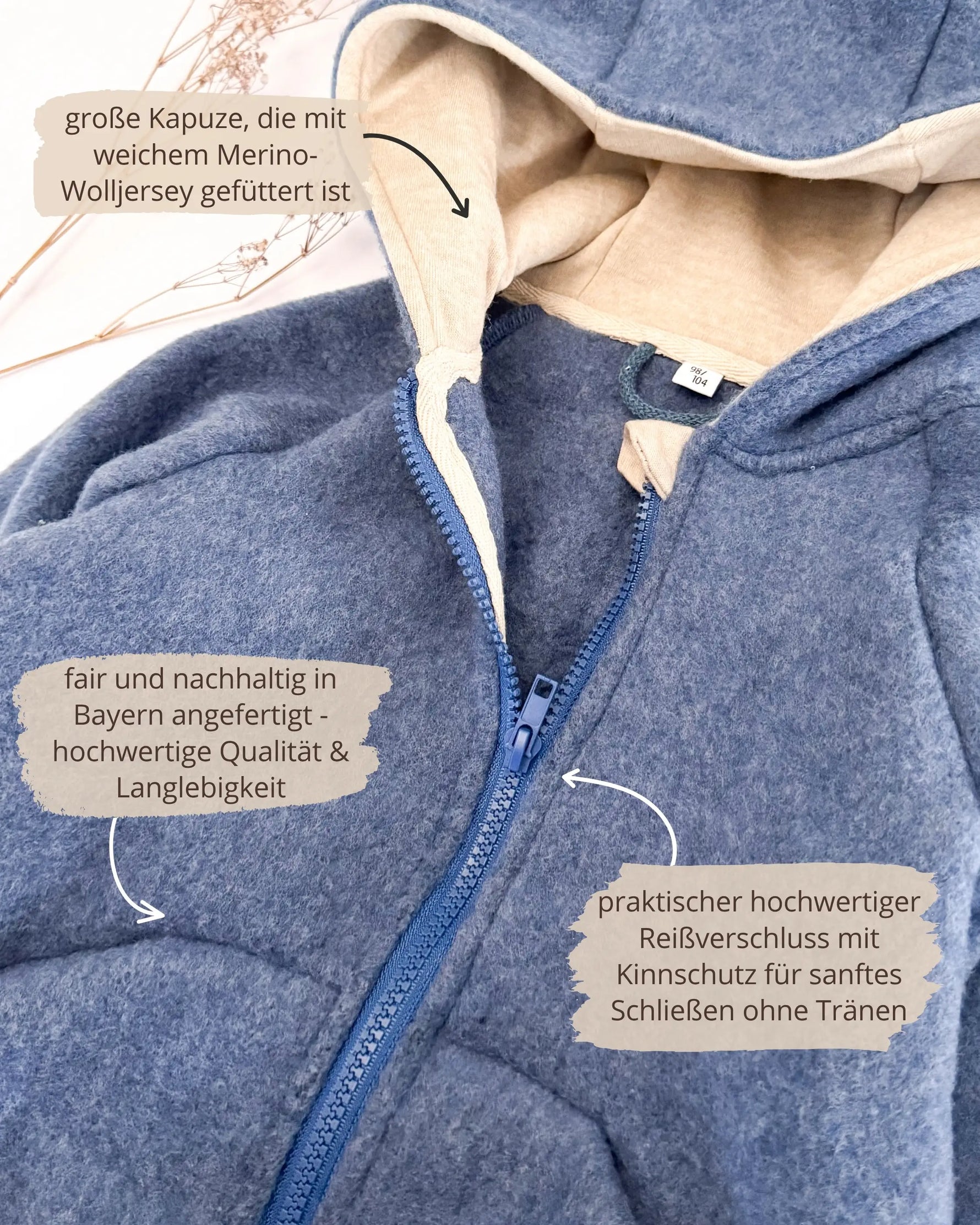 Merinowolle Fleece Jacke für Mädchen und Jungen - 100% Bio Merino-Wollfleece