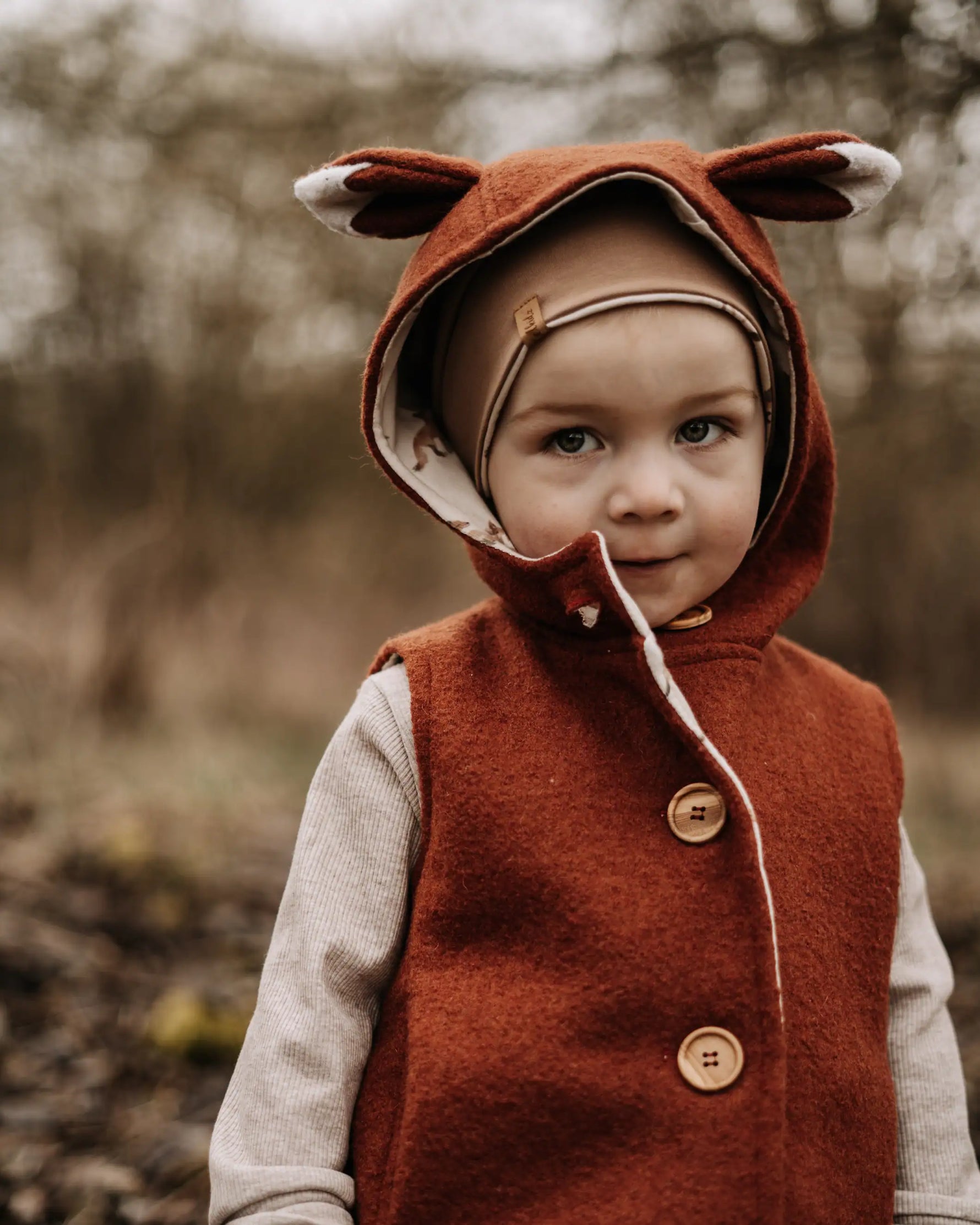 Walkweste für Kinder Fuchsweste Wollwalk Gilet aus hochwertiger Schurwolle im Fuchdesign