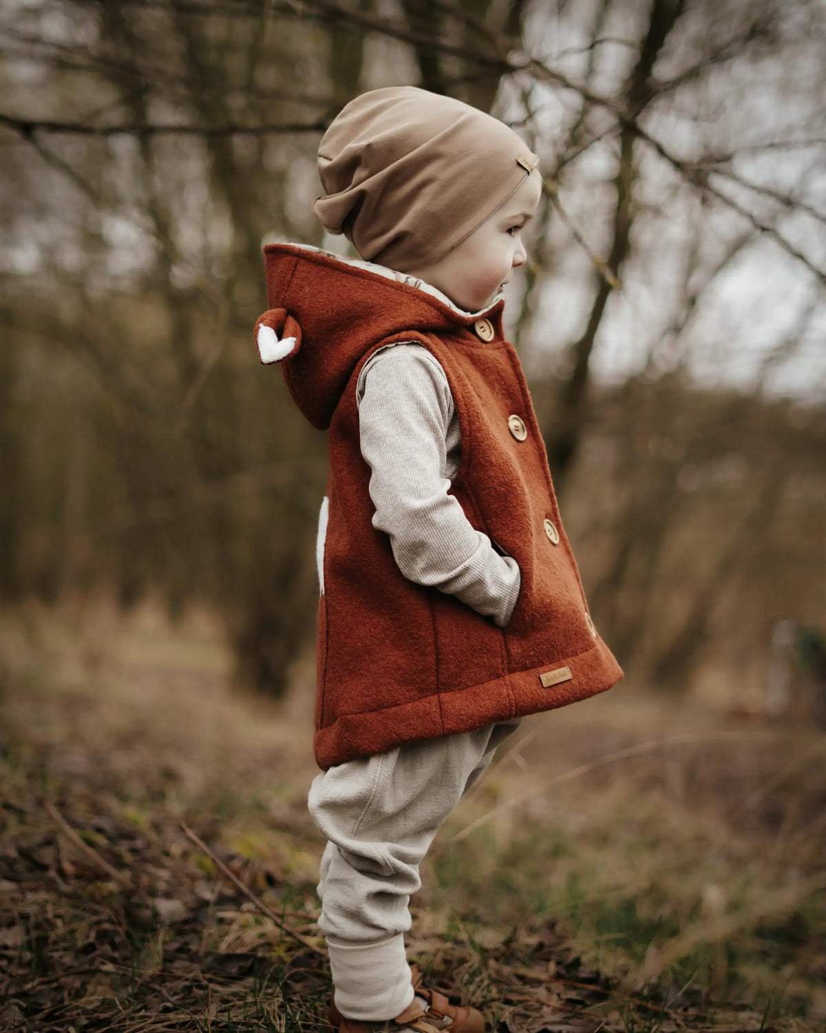 Wollwalkweste für Kinder Fuchsweste Wollwalk Gilet aus hochwertiger Schurwolle im Fuchdesign
