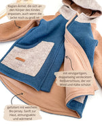 Colourblock Kinder Wollwalk Jacke mit Reißverschluss und Taschen