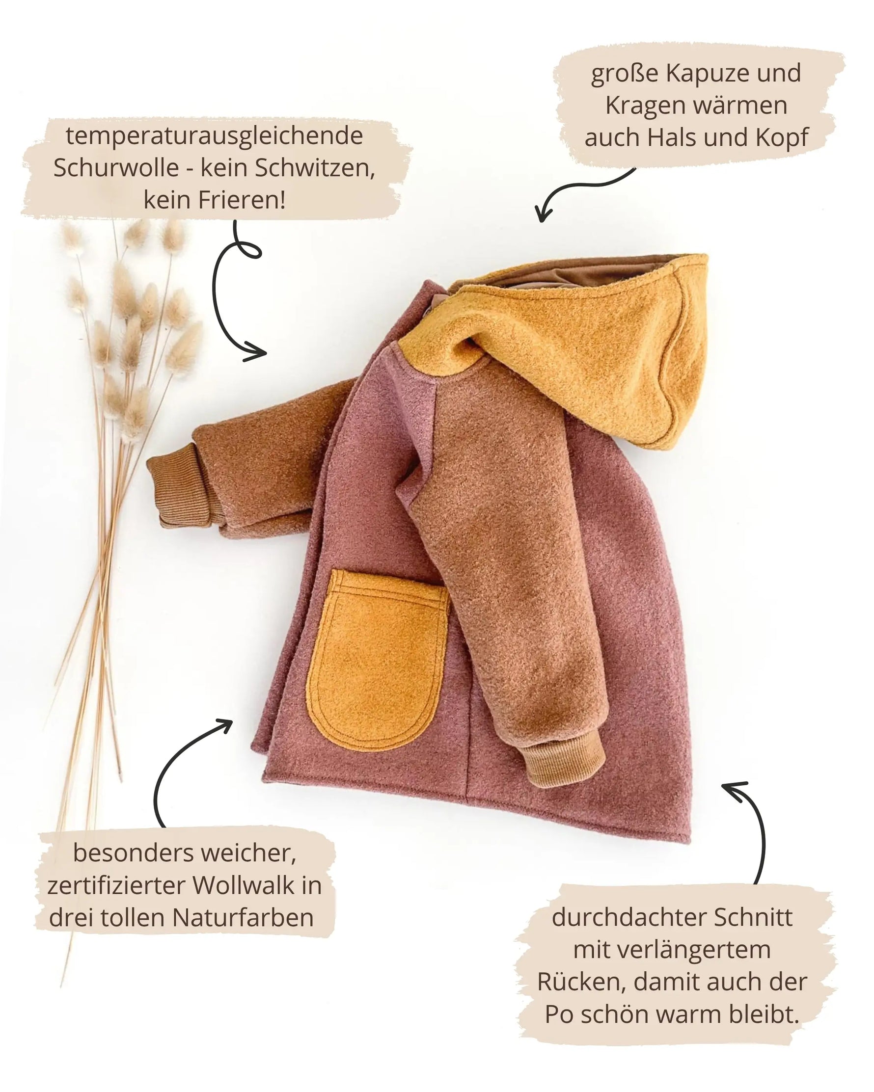 Colorblock Kinder Jacke aus Wollwalk rosa Mädchen