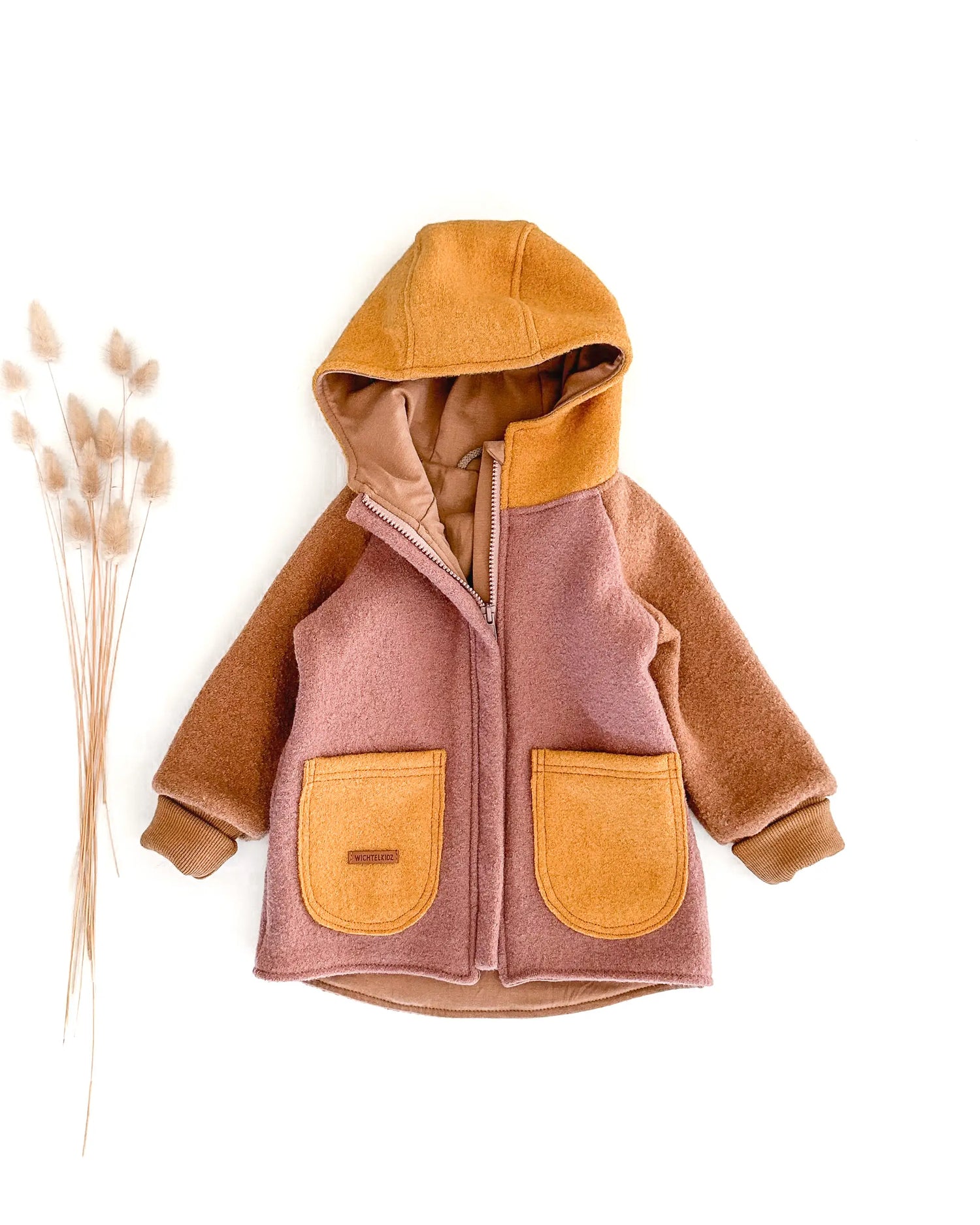 temperaturregulierende Color block Walkjacke in Altrosa mit verdecktem Reißverschluss und Kinnschutz