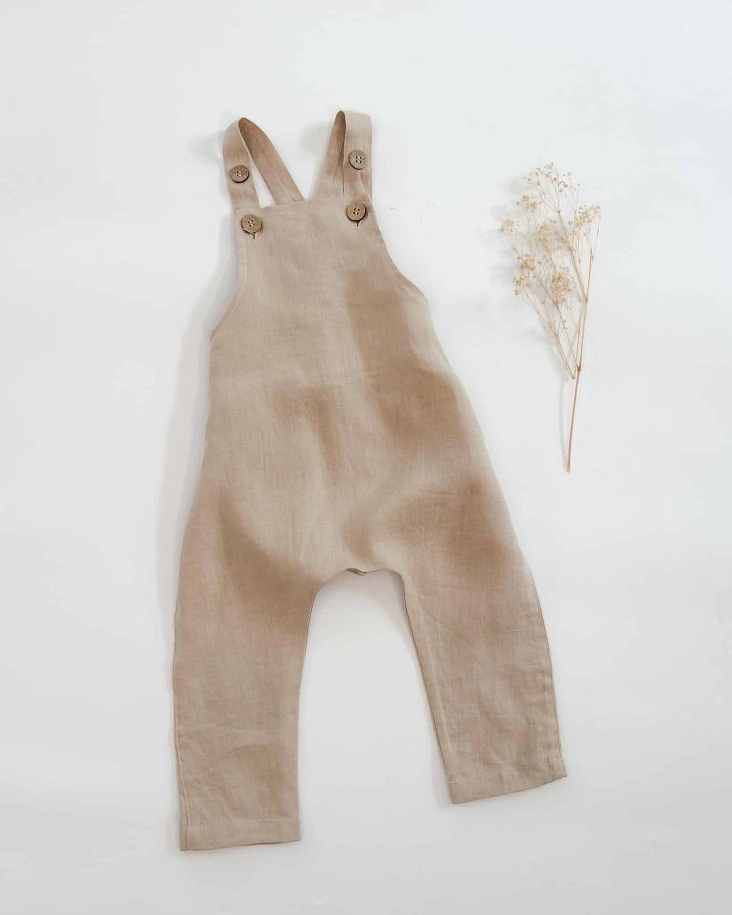 Sofortkauf: lange Leinen Latzhose/ Salopette in Sand, Gr. 86/92