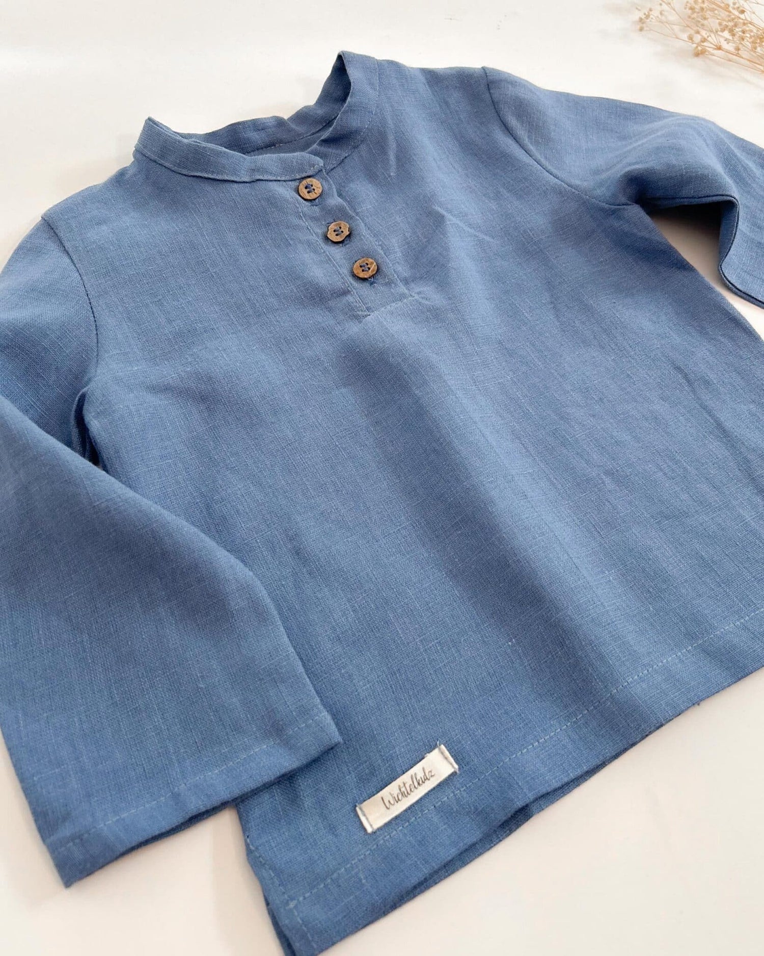 Sofortkauf: langärmliges Leinen-Shirt in Sommerblau, Gr. 98/104