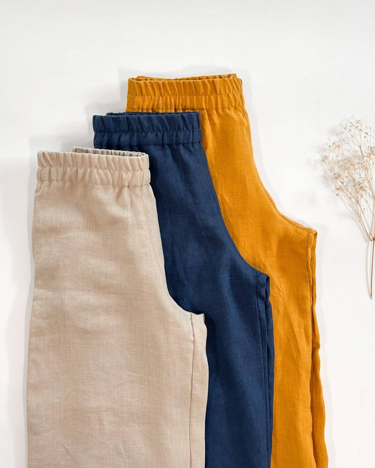 Sofortkauf: Damen Leinenhose mit weitem Bein und Taschen in Senf, Gr. L (42/44)