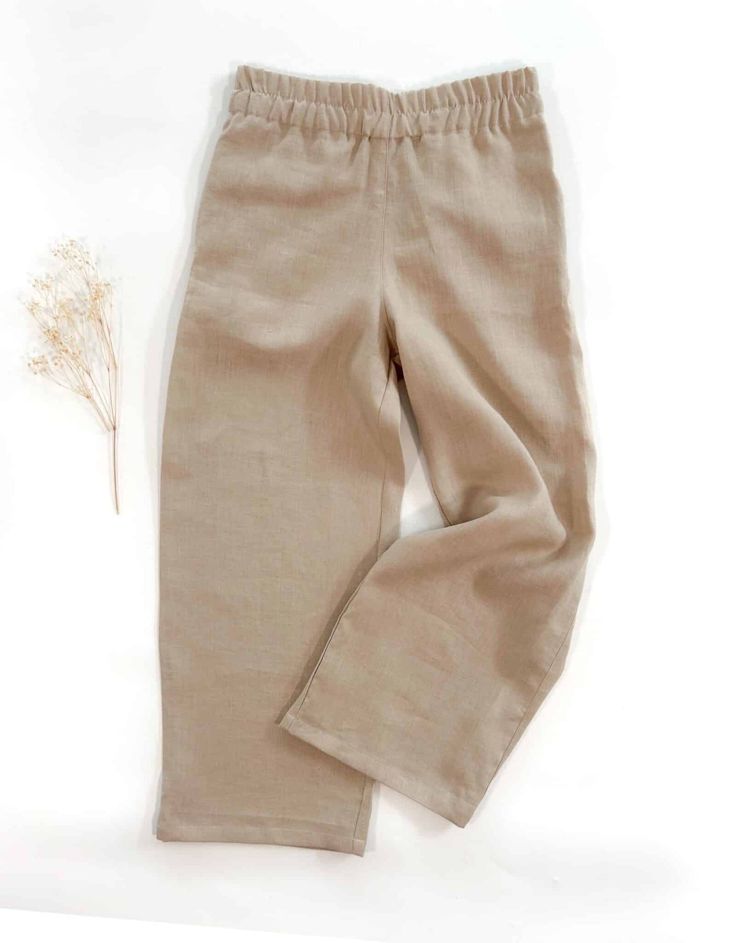 Sofortkauf: Damen Leinenhose mit weitem Bein und Taschen in Sand, Gr. S (34/36)