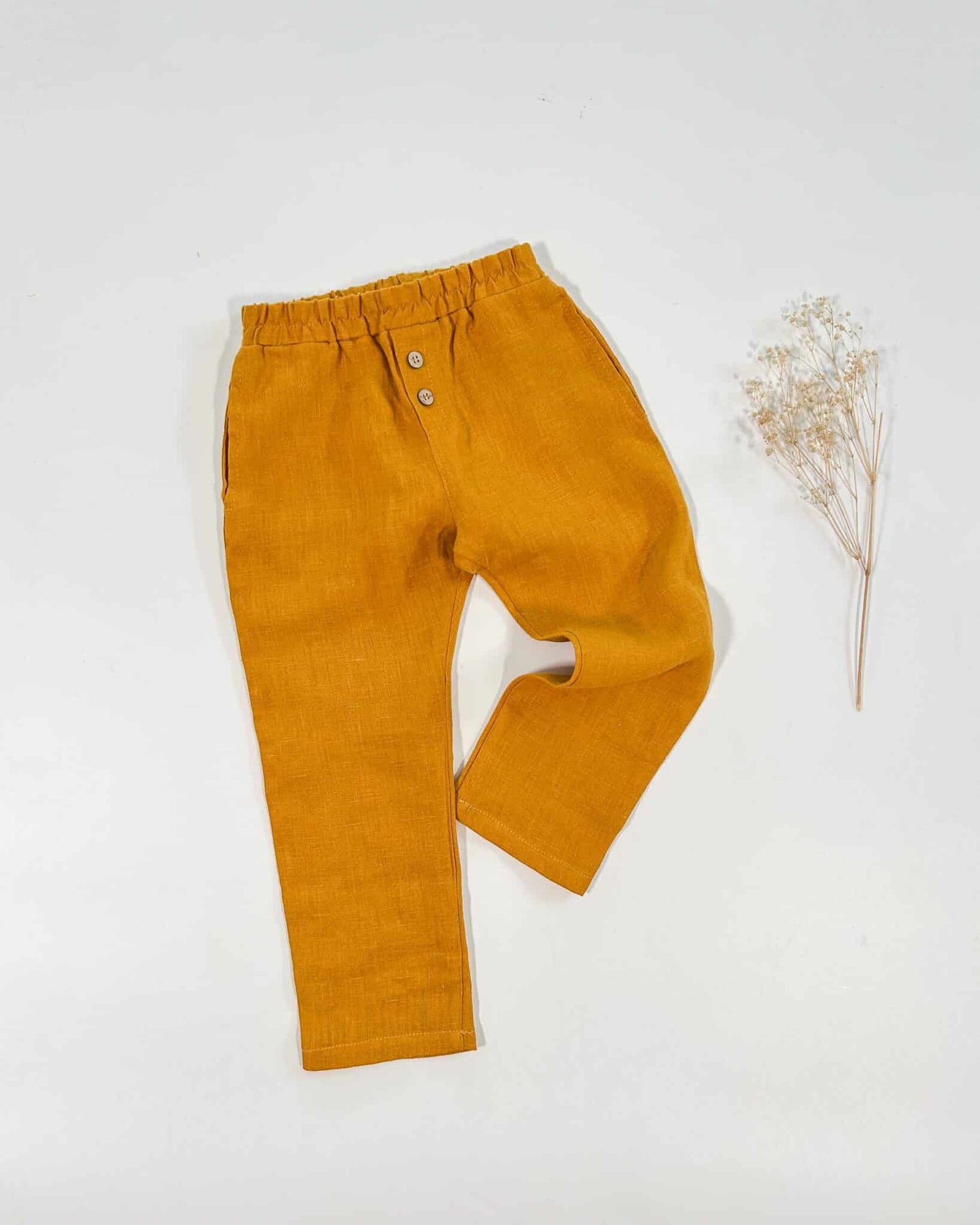 Sofortkauf: Leinenhose in Senf mit Knopfleiste, Gr. 98/104