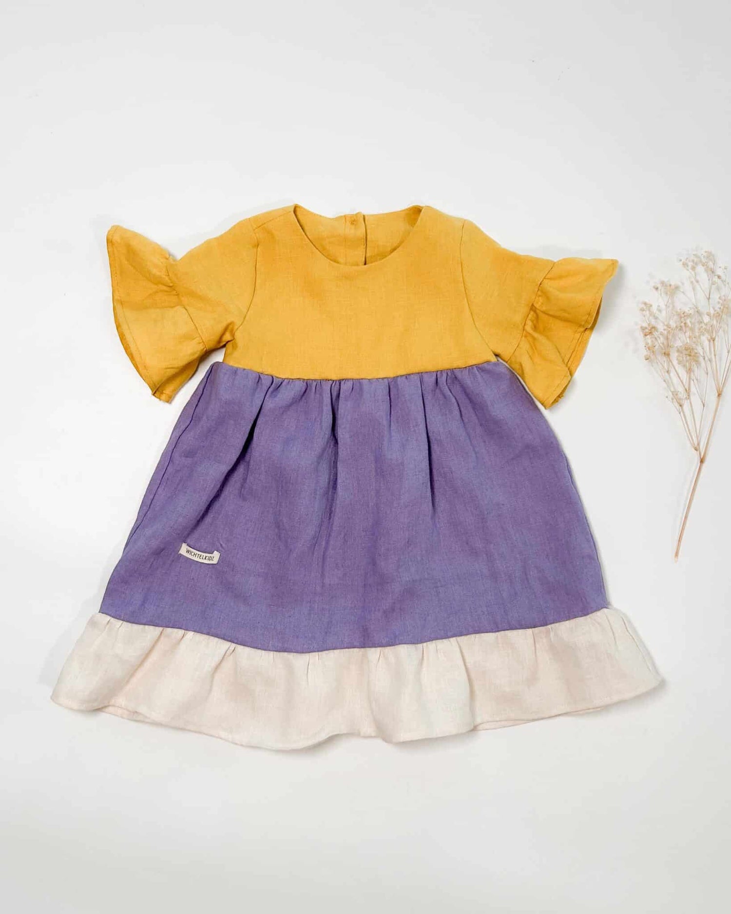 Sofortkauf: Colorblock Stufenkleid aus Leinen, Gr. 86/92