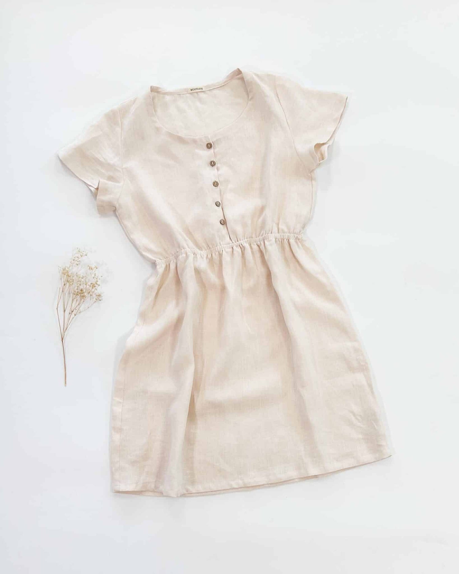 Sofortkauf: Damen Leinenkleid mit Knopfleiste in Wollweiß, Gr. L (42/44)