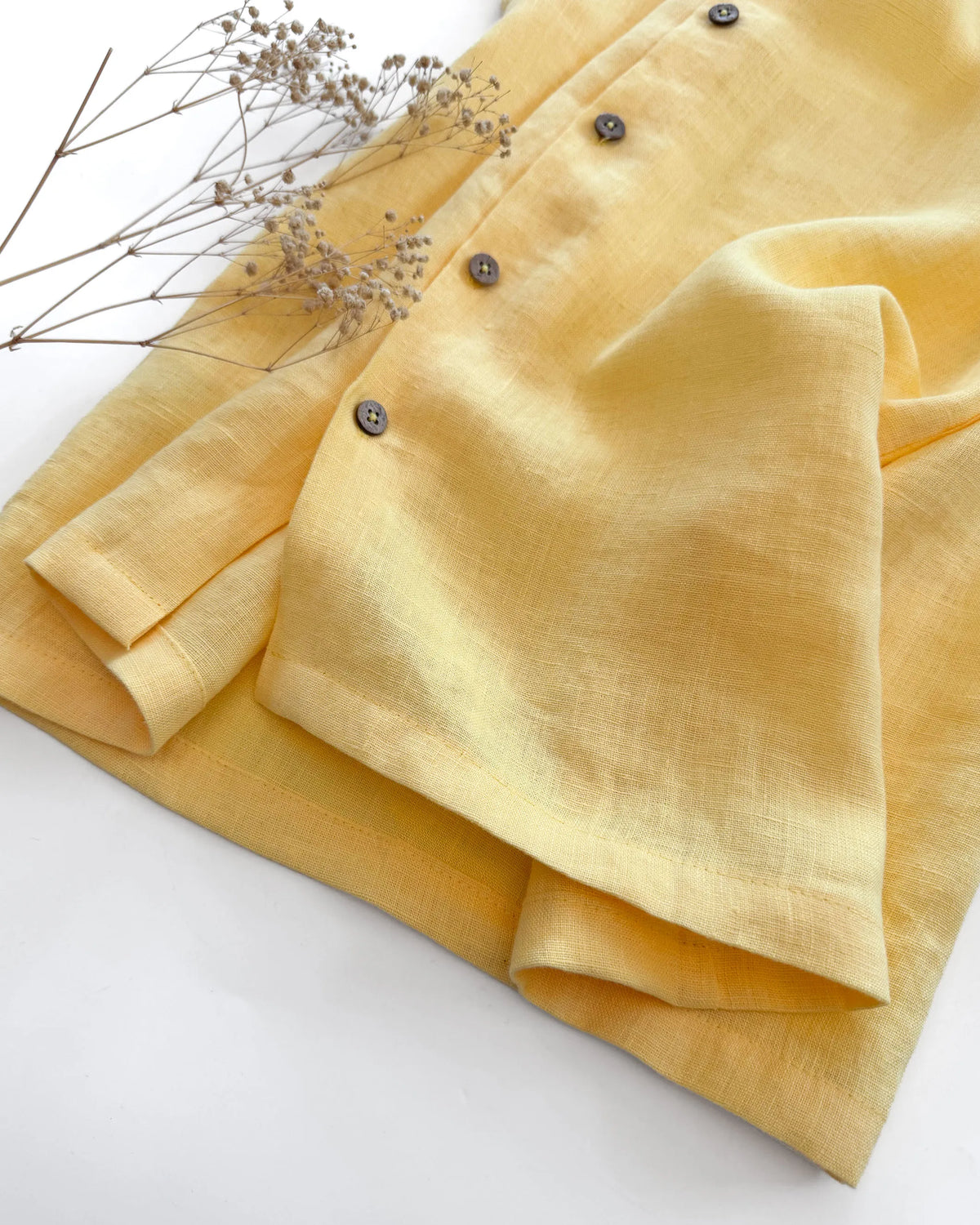 Sofortkauf: Damen Leinen Shirt mit Knopfleiste in Buttergelb, Gr. S(34/36)