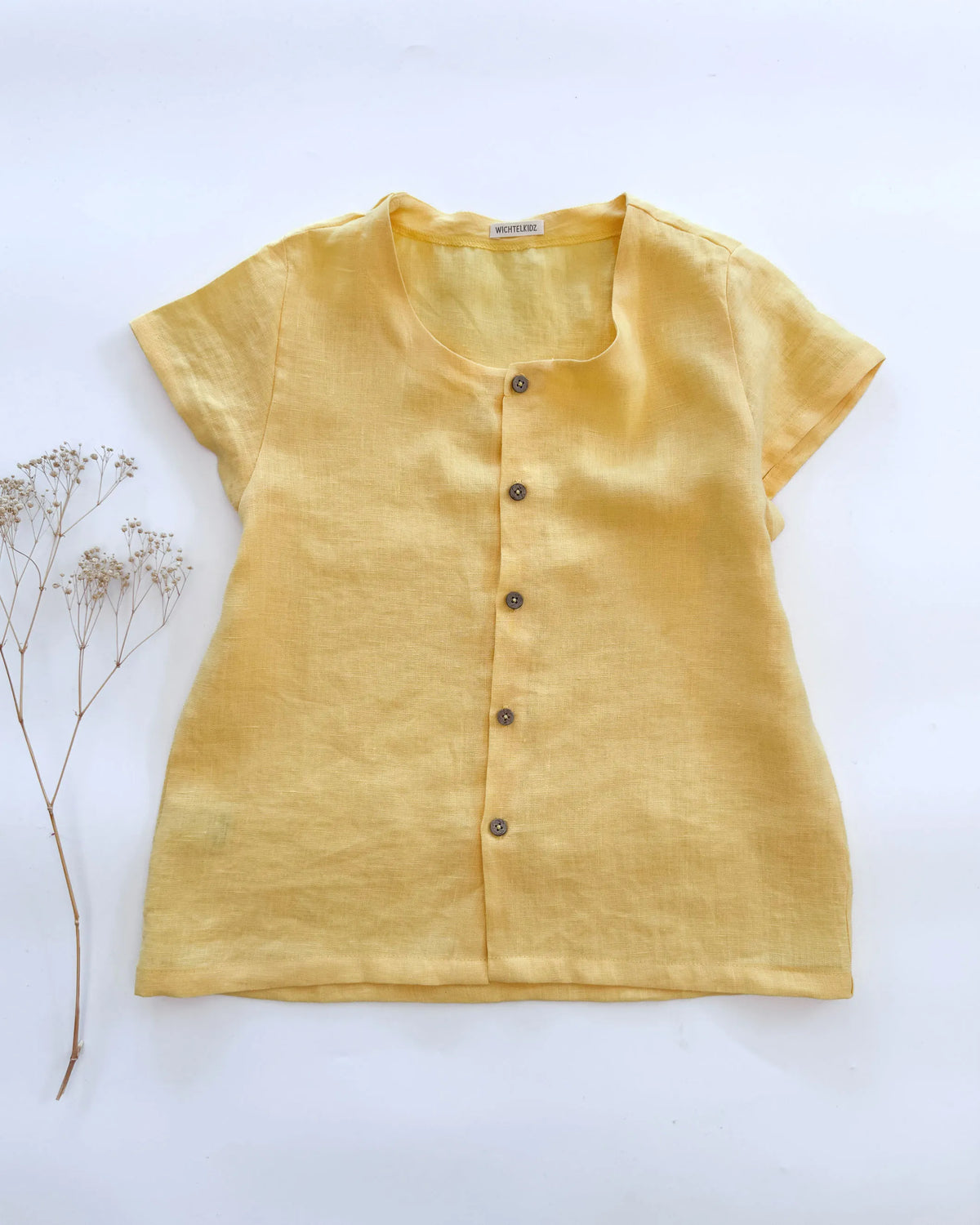 Sofortkauf: Damen Leinen Shirt mit Knopfleiste in Buttergelb, Gr. S(34/36)