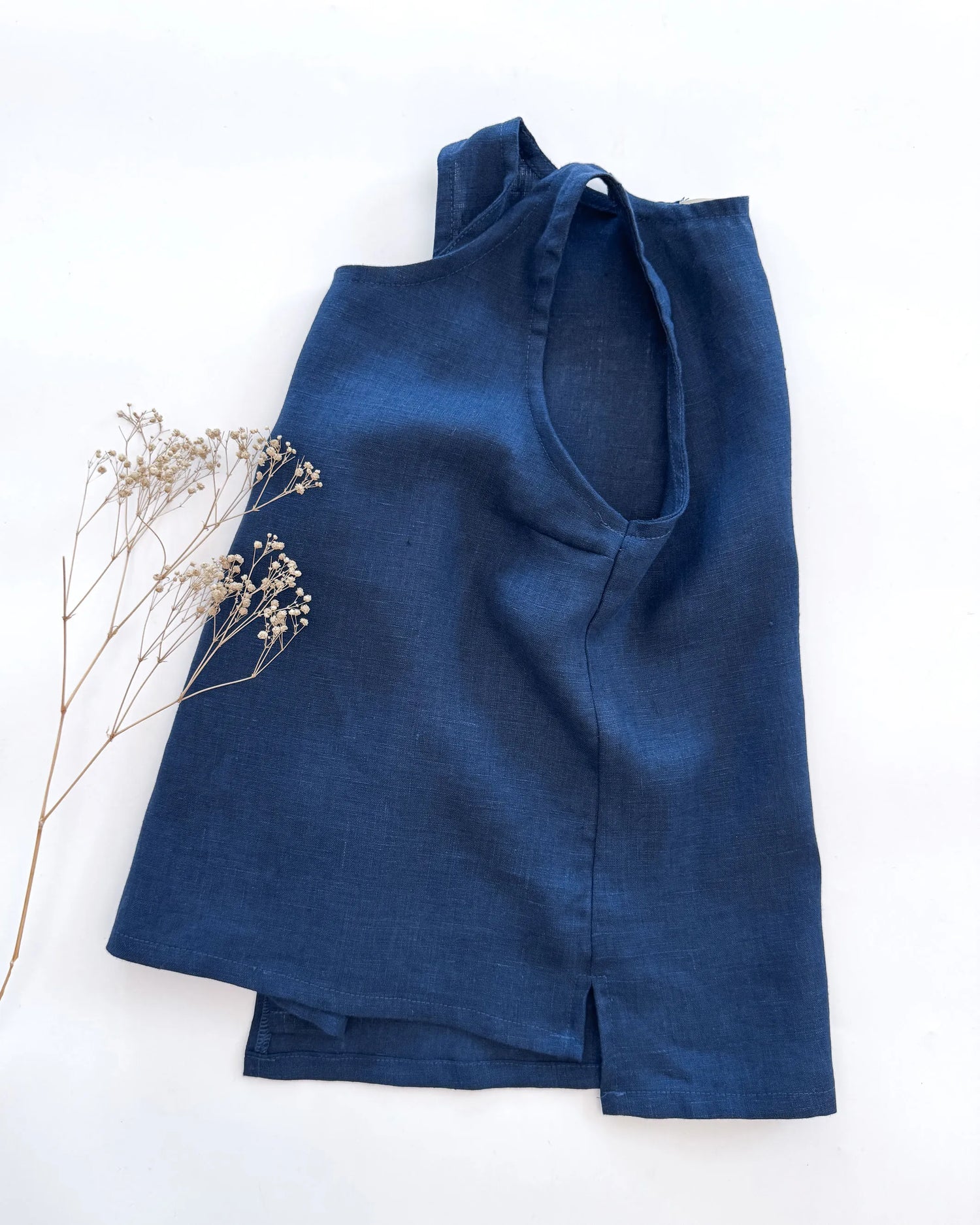 Sofortkauf: ärmelloses Leinen Top für Damen in Marineblau, Gr. S(34/36)