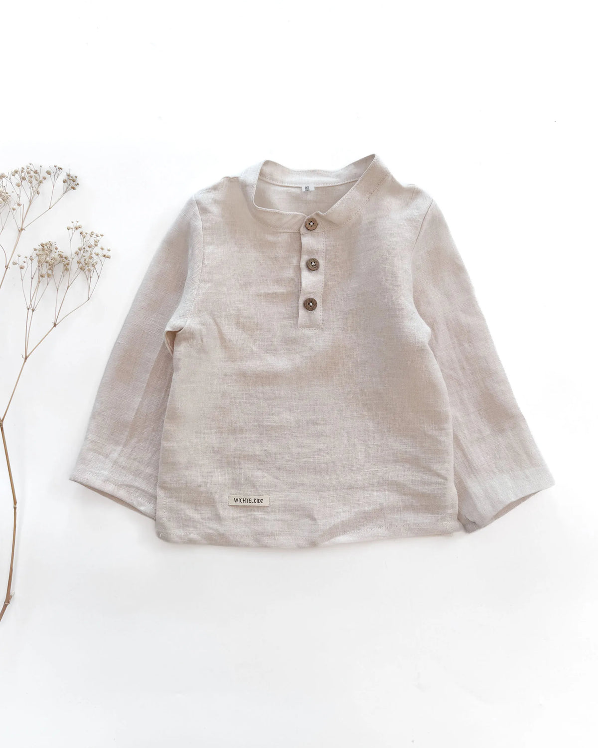 Sofortkauf: langärmliges Leinenhemd / Shirt mit Knopfleiste in Wollweiß, Gr. 86/92