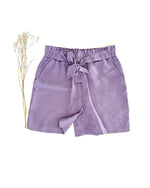 Mama Paperbag Leinenshorts mit Gummizug und Schleife - klassisch elegante Damenshorts aus Leinen in Lila