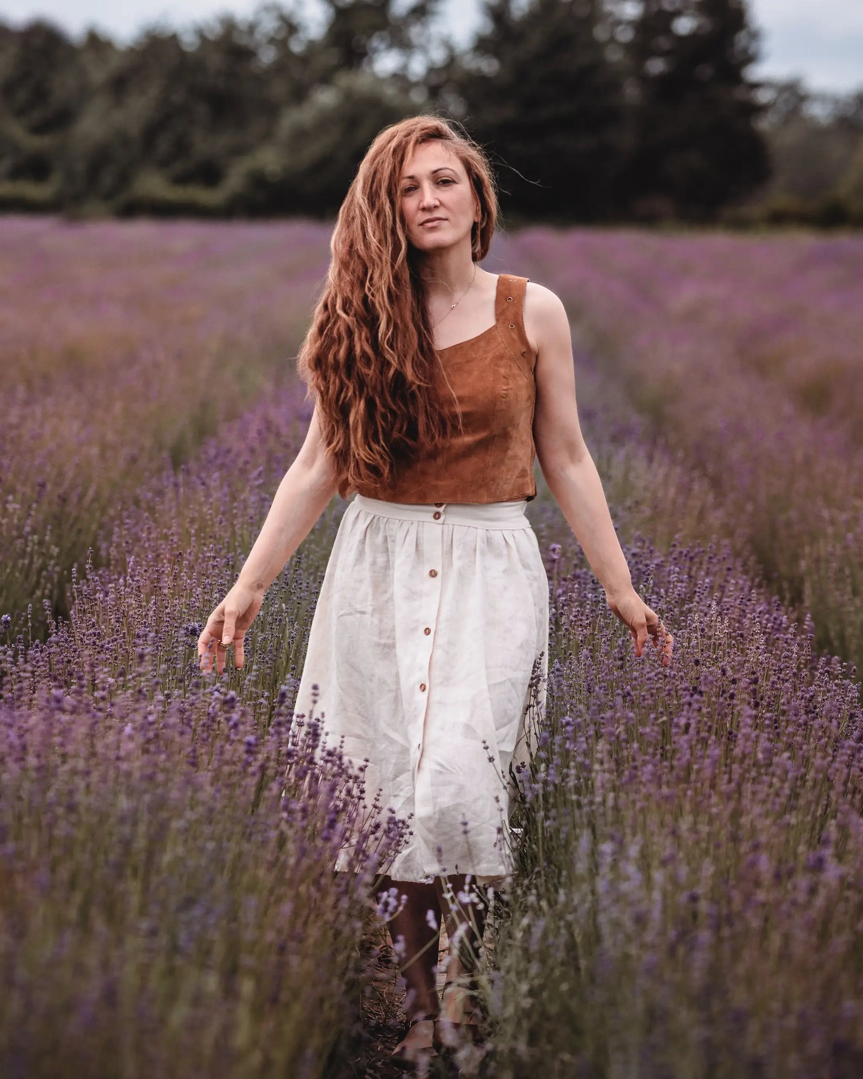 Leinenkleidung Capsule wardrobe für Frauen - Midi Damenrock zum knöpfen aus Leinen