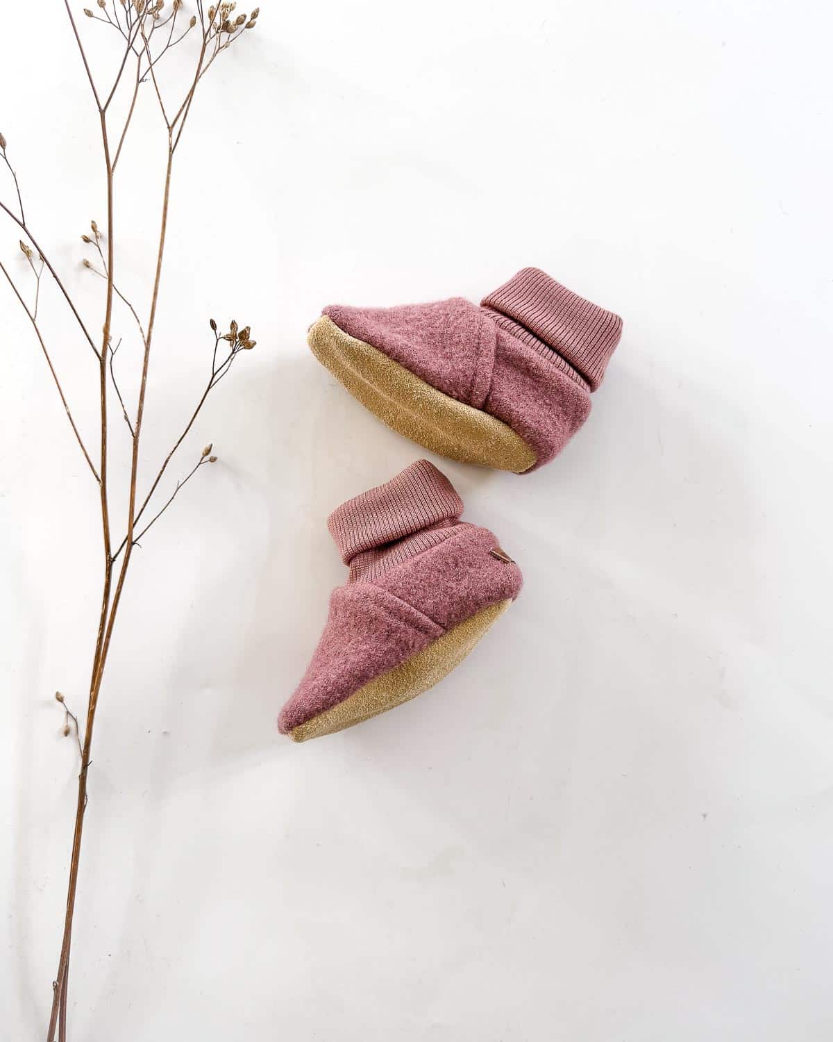 Sofortkauf: gefütterte Wollwalk Schuhe in Altrosa mit Naturleder Sohle, Gr. 18-19