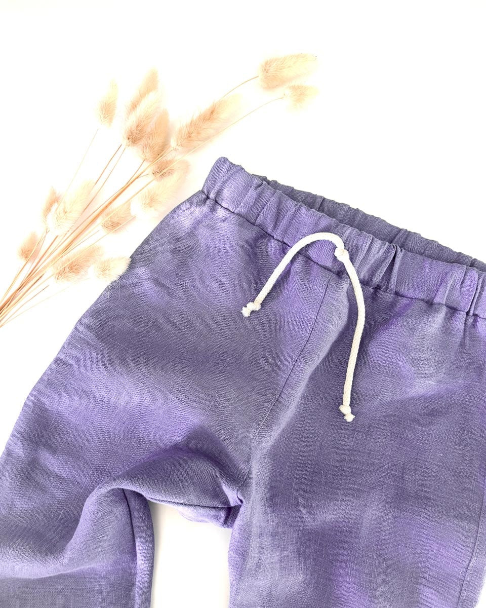 Sofortkauf: Leinenhose in Lavendel mit Kordel, Gr. 86/92
