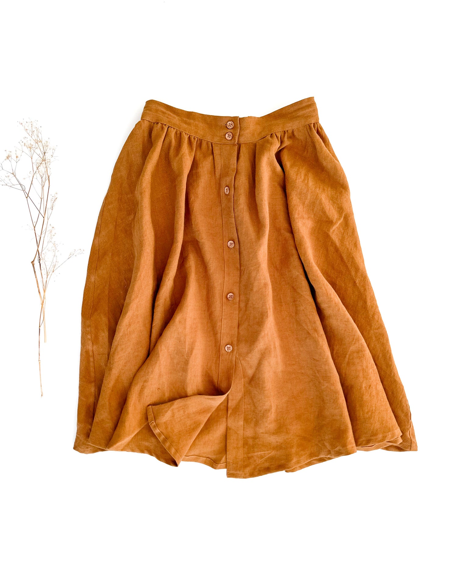 Sofortkauf: Damen Leinenrock mit Knopfleiste und Taschen in Zimt, Gr. XL (46/48)