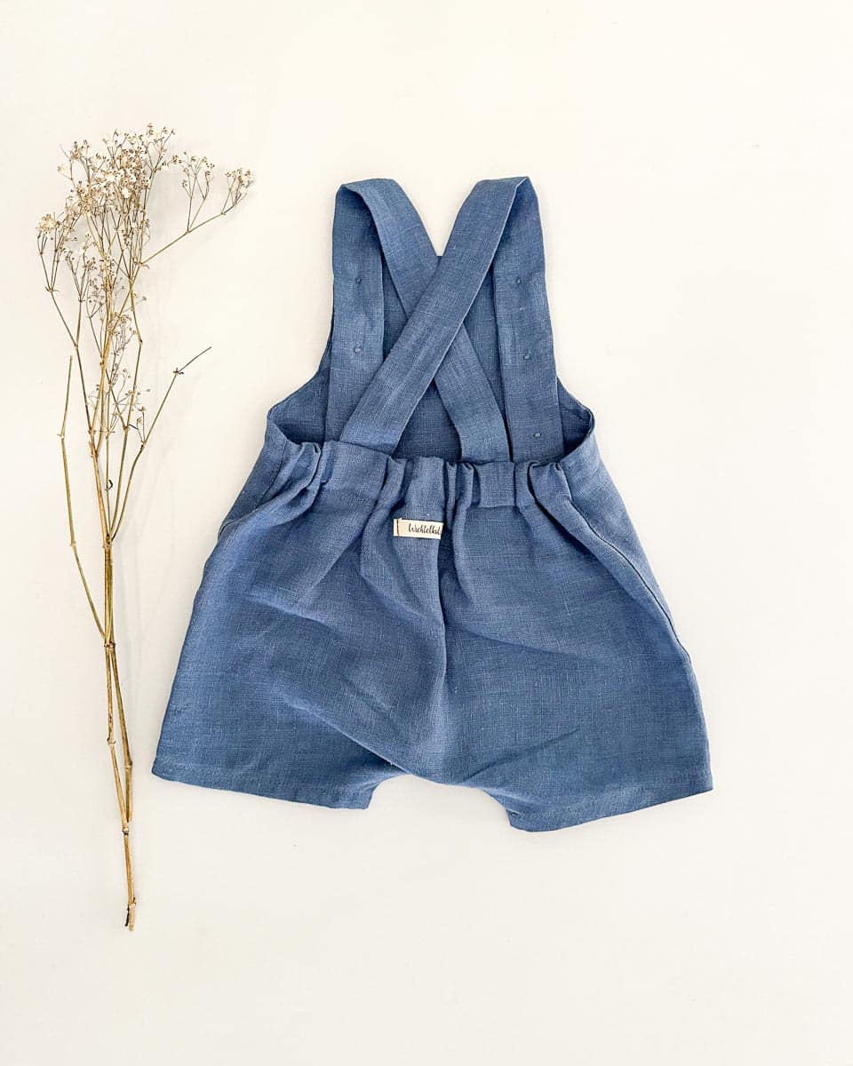 Sofortkauf: kurze Leinen Latzhose/ Salopette in Sommerblau, Gr. 62/68