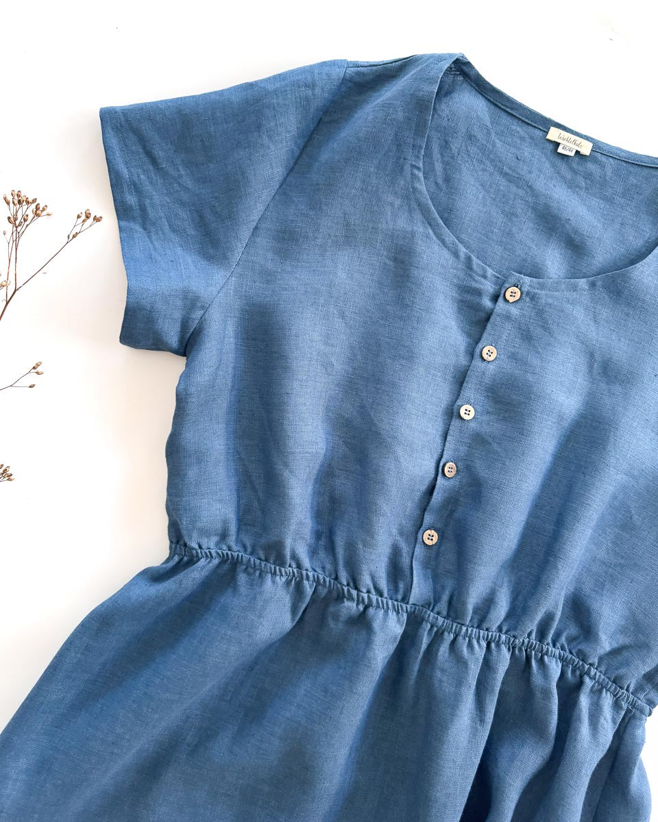 Sofortkauf: Damen Leinenkleid mit Knopfleiste in Jeansblau, Gr. XL (46/48)