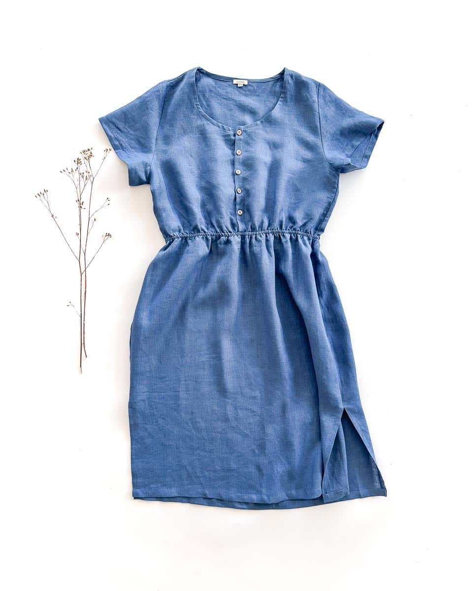 Sofortkauf: Damen Leinenkleid mit Knopfleiste in Jeansblau, Gr. XL (46/48)