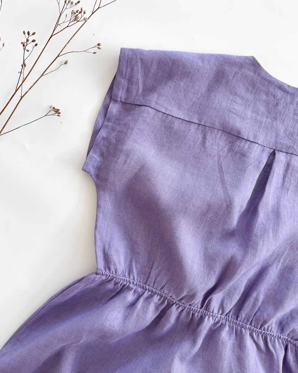 Sofortkauf: Damen Leinenkleid mit Wickeloptik in Lavendel, Gr. M (38/40)