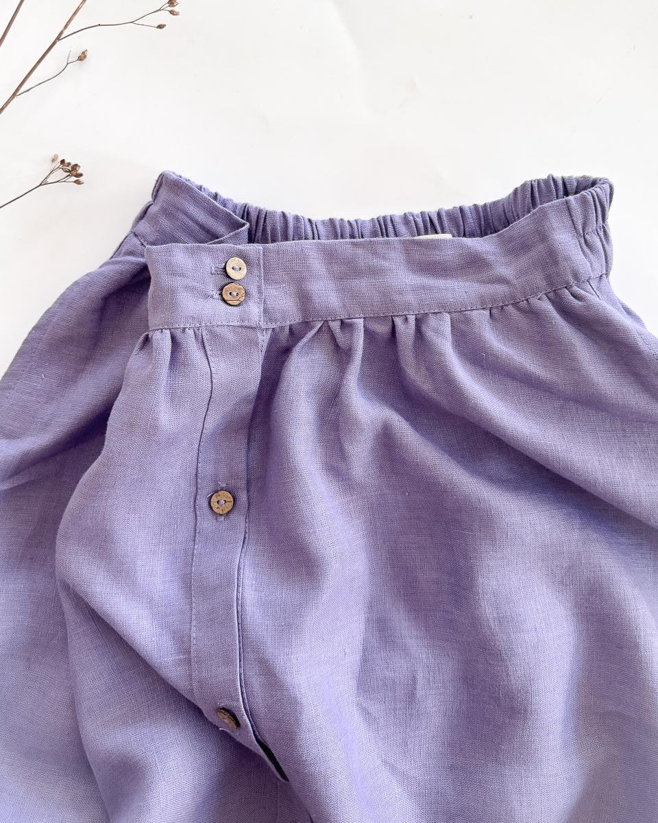 Sofortkauf: Damen Leinenrock mit Knopfleiste und Taschen in Lavendel, Gr. S (34/36)