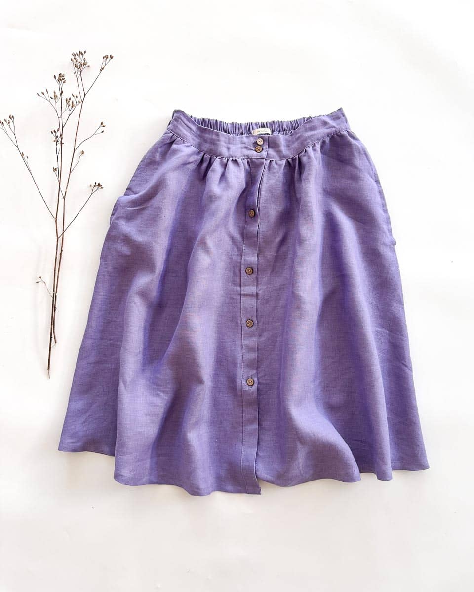 Sofortkauf: Damen Leinenrock mit Knopfleiste und Taschen in Lavendel, Gr. S (34/36)