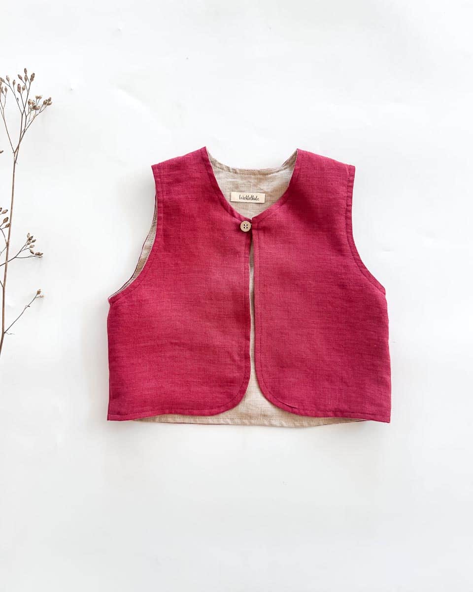 Sofortkauf: Leinen Weste in Himbeere & Sand, Gr. 86/92