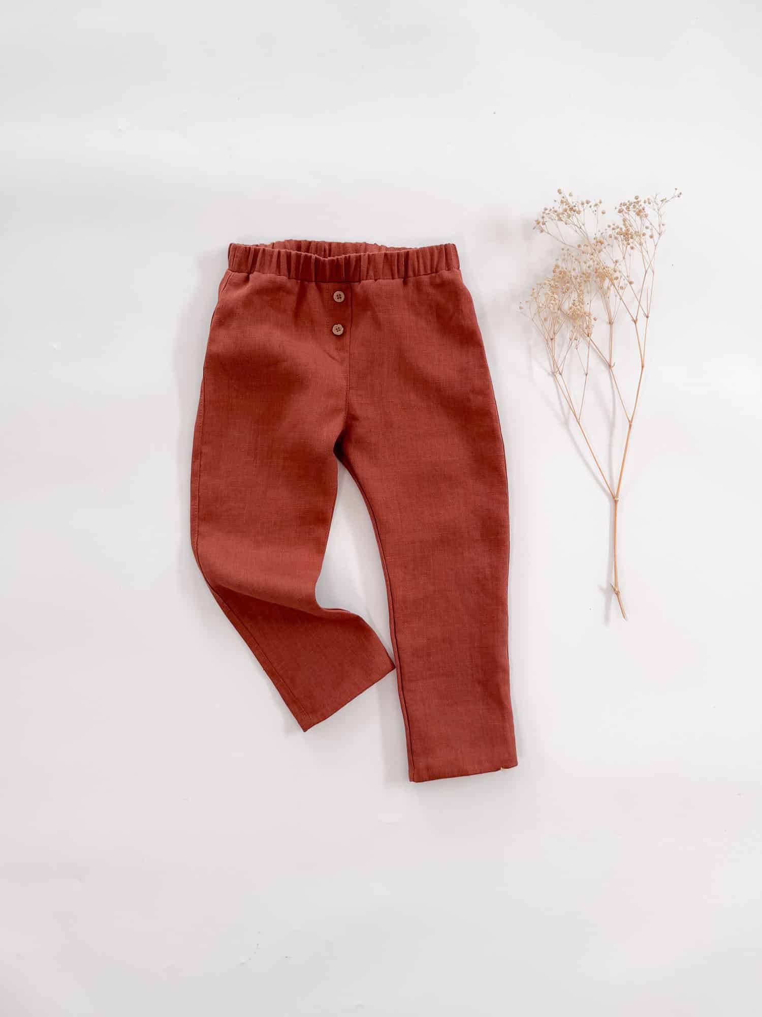 Sofortkauf: Leinenhose in Rost mit Knopfleiste, Gr. 98/104
