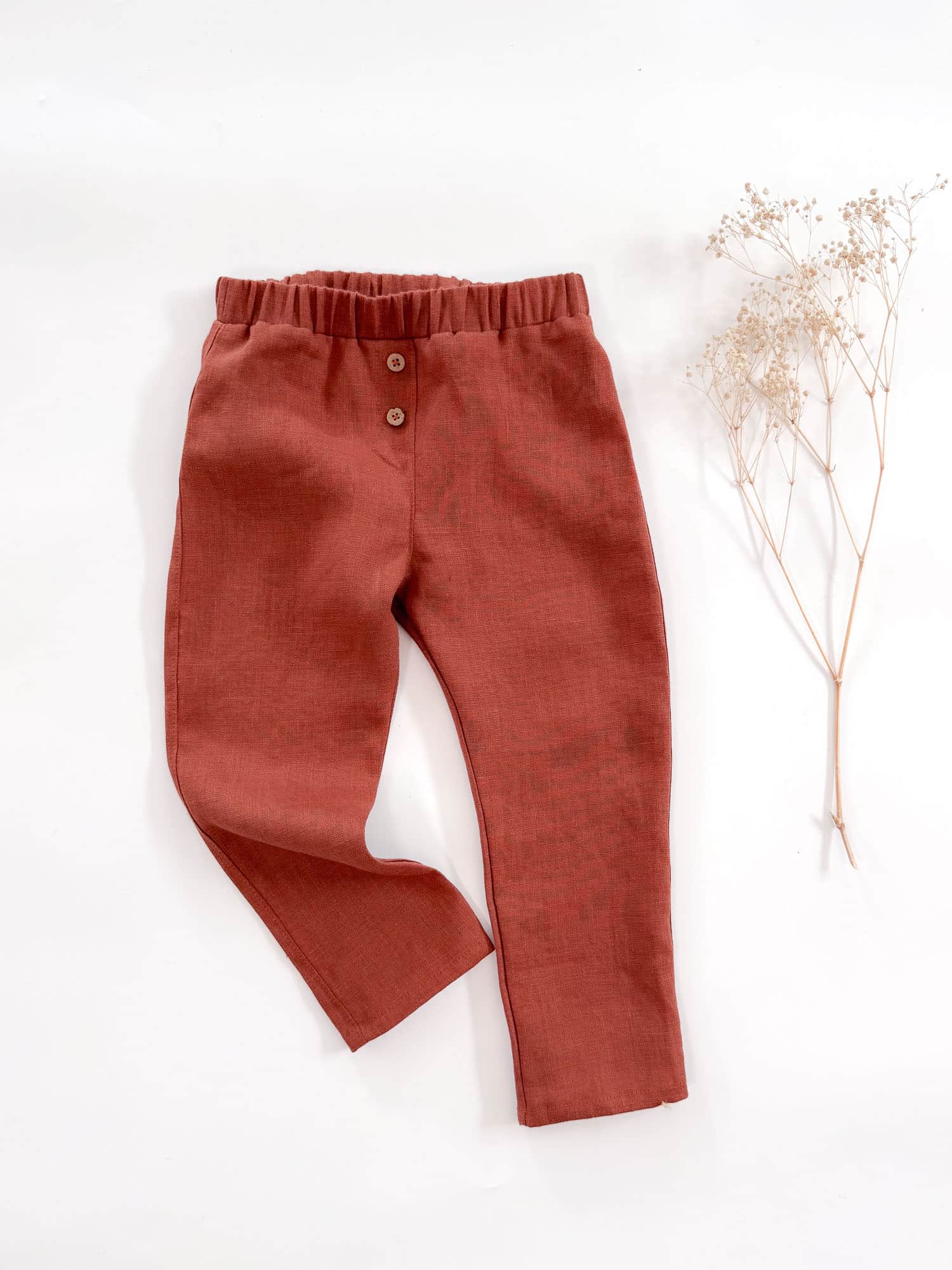 Sofortkauf: Leinenhose in Rost mit Knopfleiste, Gr. 98/104