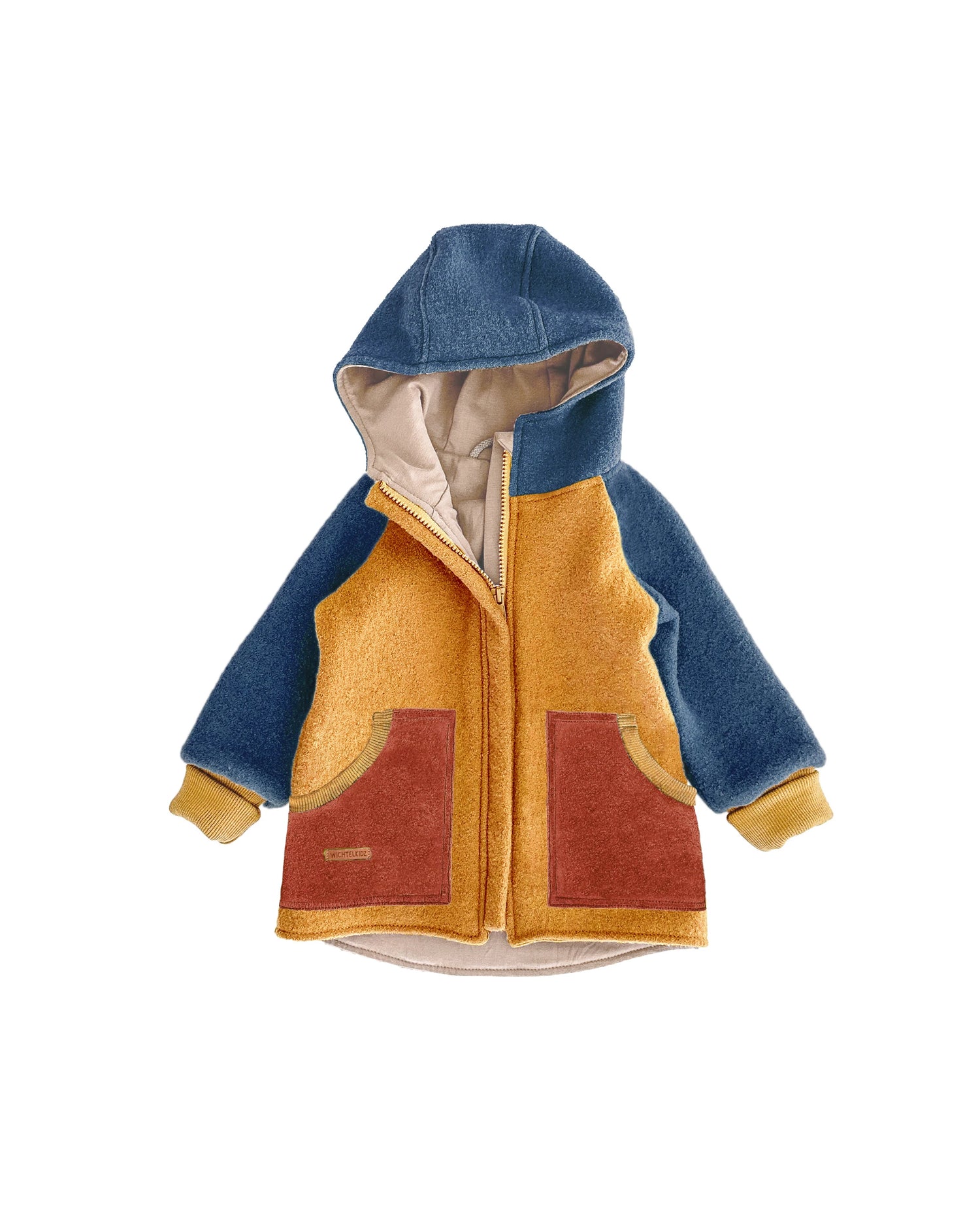 Sofortkauf: Colorblock Walkjacke in Senf/Rauchblau/Rost, Gr.98/104