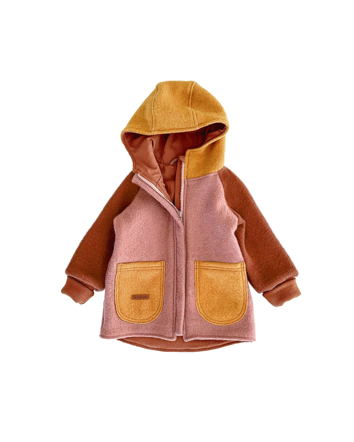 Sofortkauf: Colorblock Walkjacke in Altrosa/Rost/Senf, Gr.110/116
