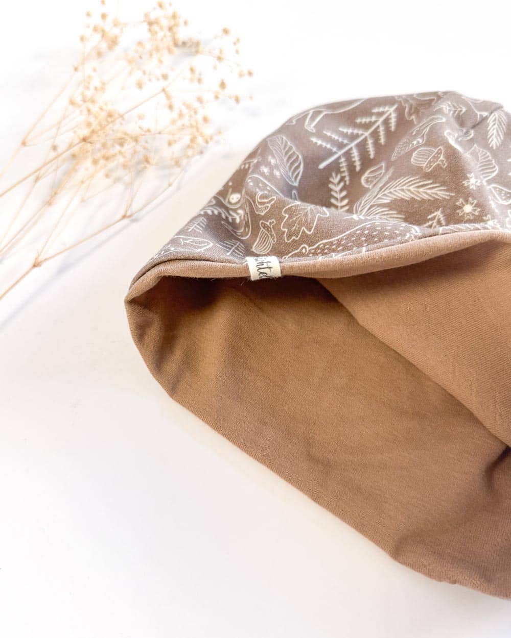Sofortkauf: Wende-Beanie Camel/ Waldtiere, Gr. 48-50 (ca 1,5-2 Jahre)
